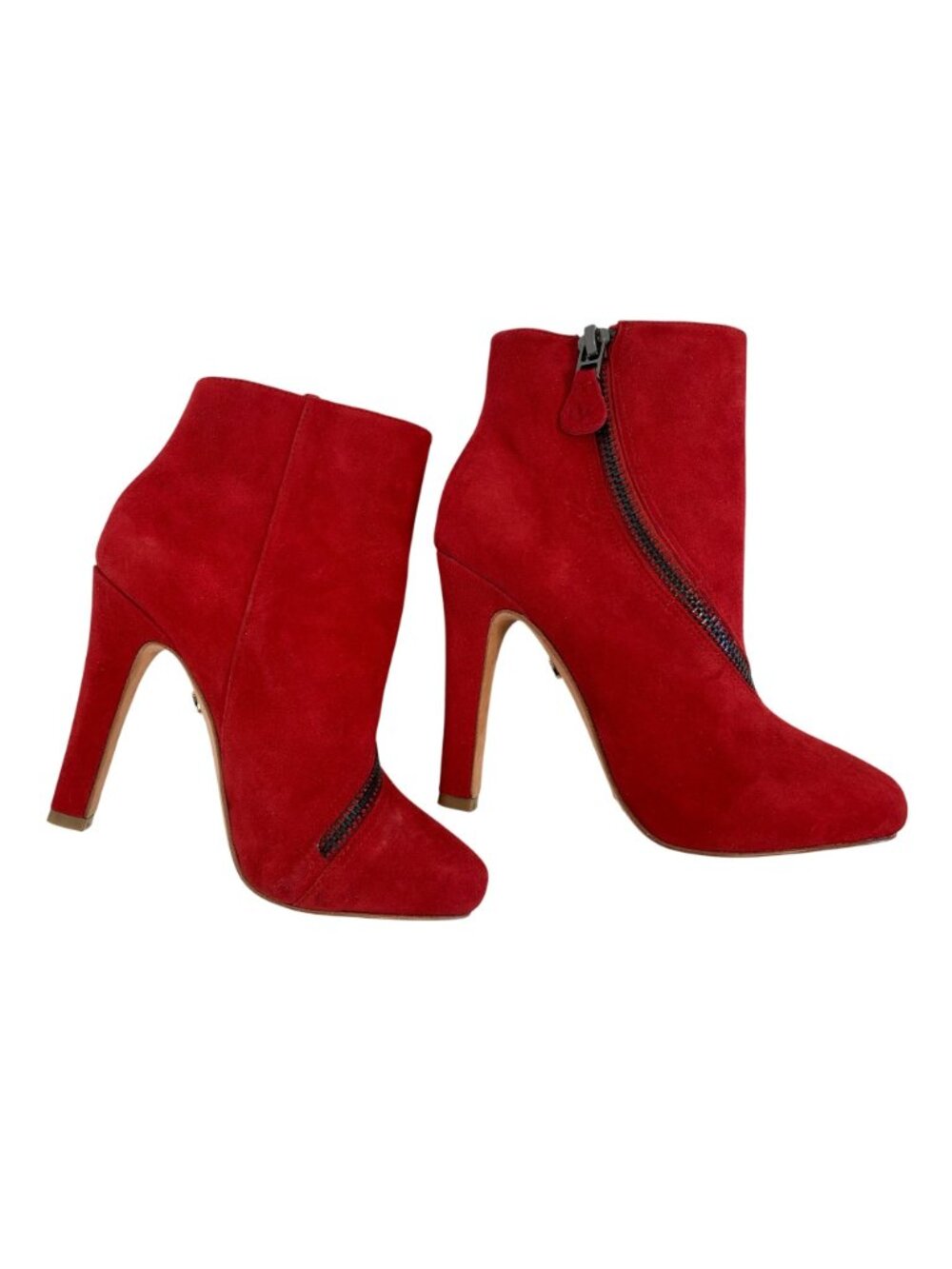 Diane Von Furstenberg Red Suede Cady High Heel Booties 7M Curve Zipper EUC $350 - Picture 11 of 11